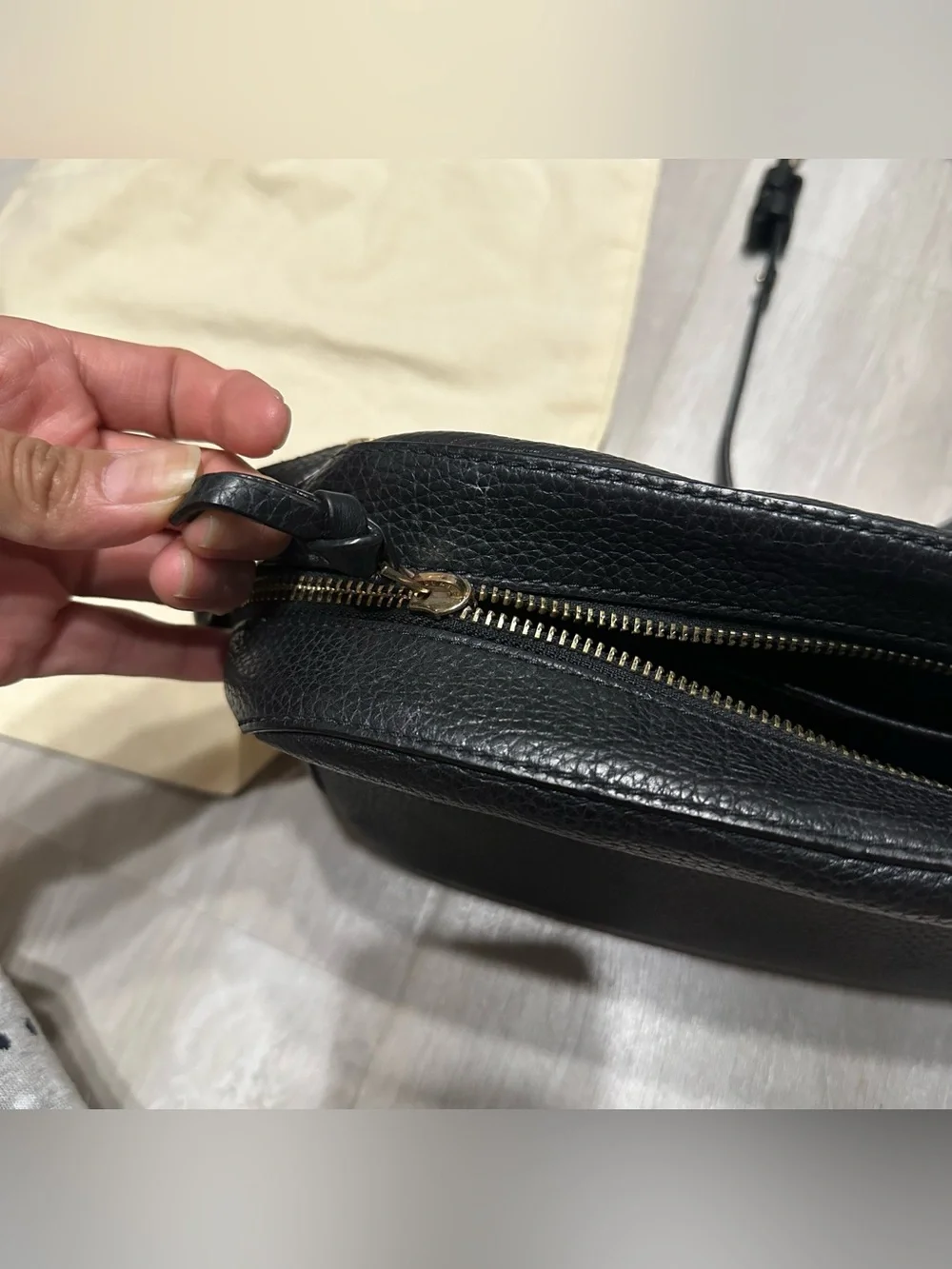 Tory Burch Black Pebbled Leather Crossbody Bag Purse